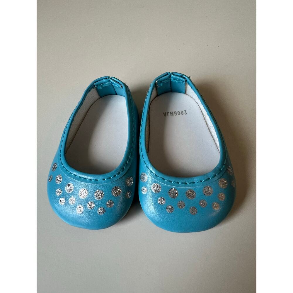 American Girl Doll Truly Me Shoes Blue Sparkly Silver Polka Dot - Picture 1 of 6